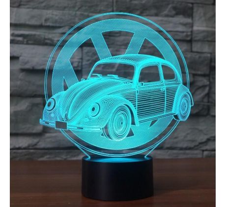 Beling 3D lampa, VW Chrobák s logom, 7 farebná S311