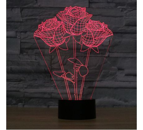 Beling 3D lampa, Kytica ruží, 7 farebná S307