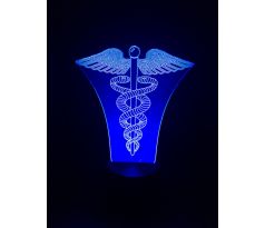 Beling 3D lampa,  Caduceus medical symbol, 7 farebná S166 