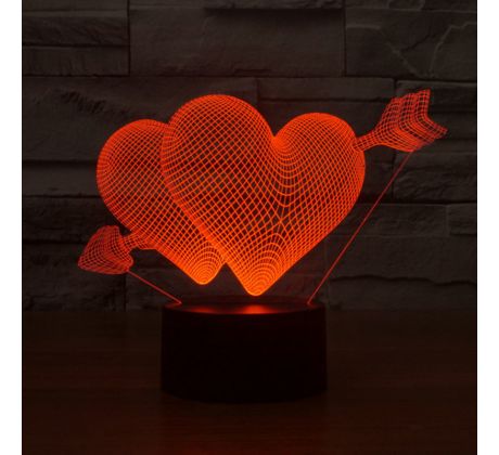 Beling 3D lampa, Prepichnuté srdcia, 7 farebná S56 