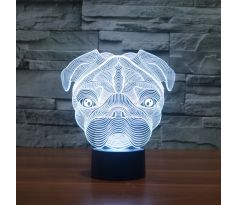Beling 3D lampa, Pug Dog, 7 farebná S11