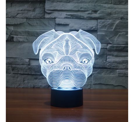 Beling 3D lampa, Pug Dog, 7 farebná S11