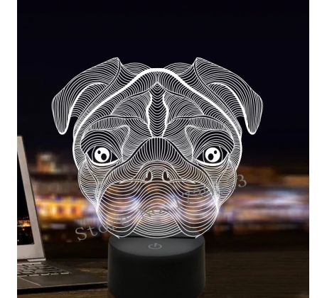 Beling 3D lampa, Pug Dog, 7 farebná S413