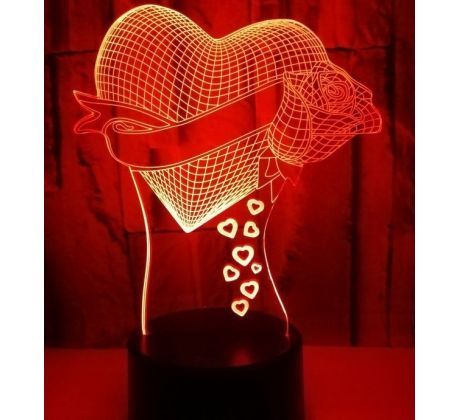 Beling 3D lampa, Ruža zo srdcom, 7 farebná S30KW7