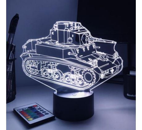 Beling 3D lampa, M3 Stuart ľahký Tank, 7 farebná 1PDSXER