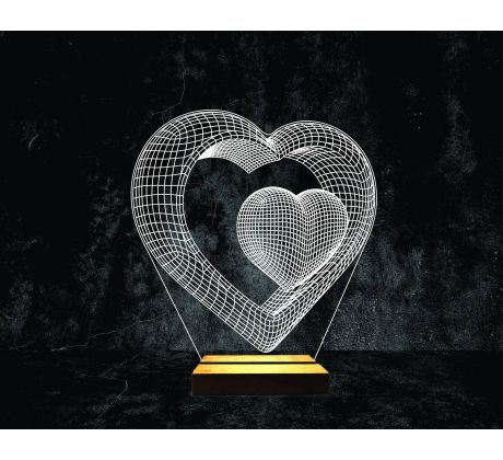 Beling 3D lampa, Dvojité valentínske srdce, 7 farebná S30KW700G