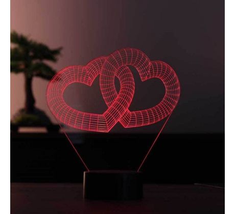 Beling 3D lampa, Dvojité valentínske srdcia, 7 farebná S30KW7X1002
