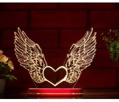 Beling 3D lampa, Anjelské krídla zo srdcom, 7 farebná ZZ8P