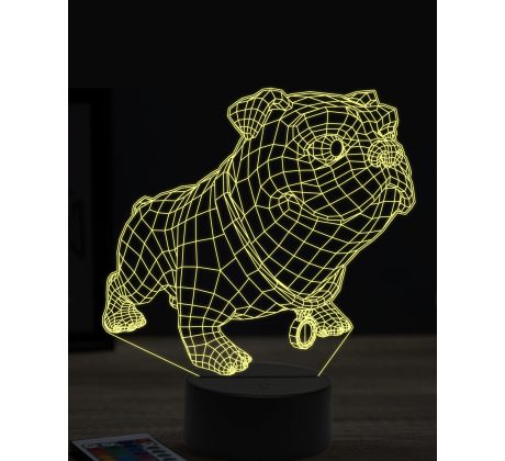 Beling 3D lampa, vtipný bulldog,7 farebná OR14