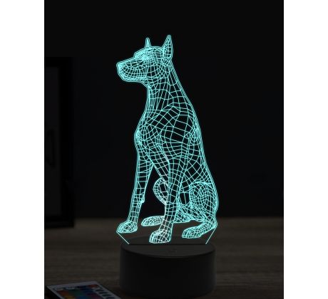 Beling 3D lampa, sediaci doberman, 7 farebná OR31