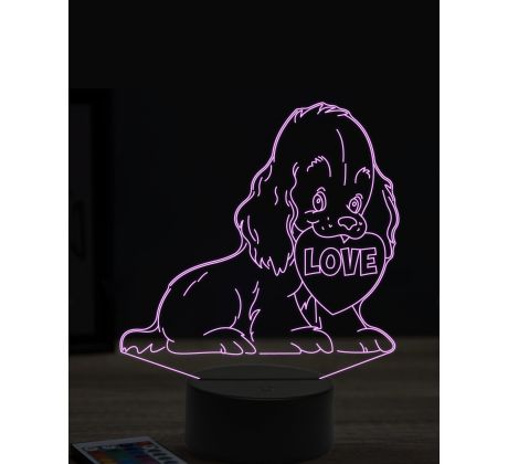 Beling 3D lampa, Dog heart love 1, 16 farebná, PS12